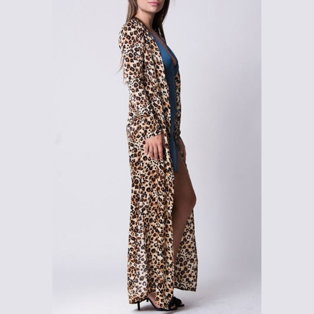 Stylish Leopard Print Maxi Cardigan Duster